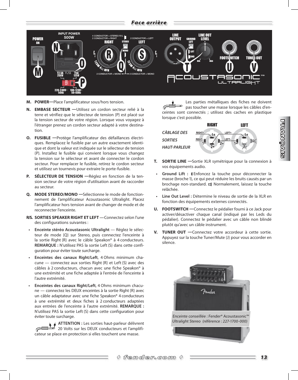 Face arrière 13 | Fender Acoustasonic Ultralight User Manual | Page 13 / 28