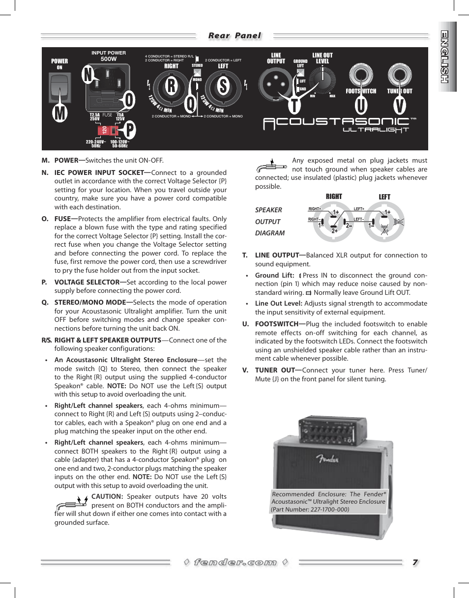 Rear panel 7 | Fender Acoustasonic Ultralight User Manual | Page 7 / 28