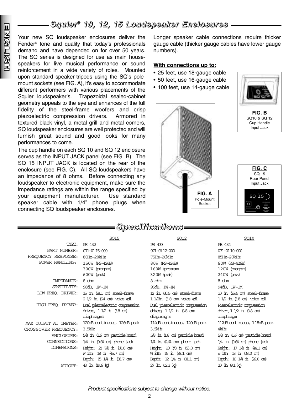 Fender Squier SQ 10 User Manual | Page 2 / 8