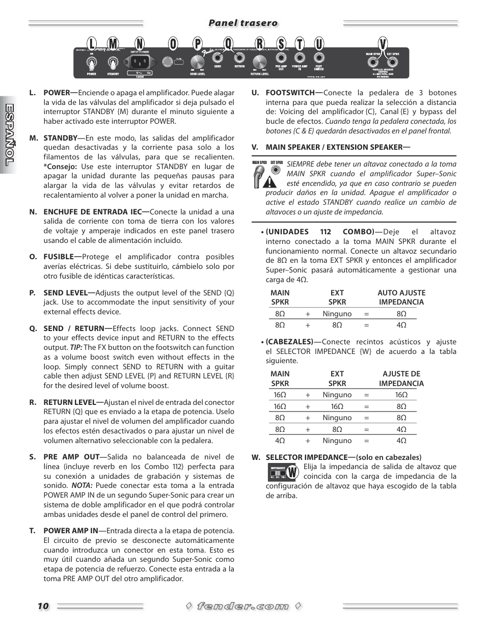 Fender Super-Sonic Head & 112 Combo Amplifiers User Manual | Page 10 / 28