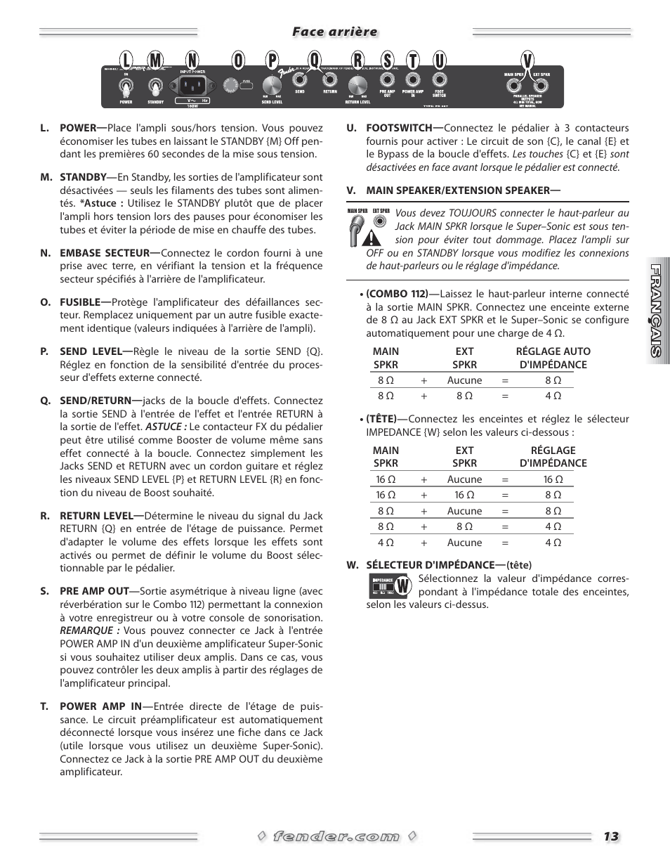 Fender Super-Sonic Head & 112 Combo Amplifiers User Manual | Page 13 / 28