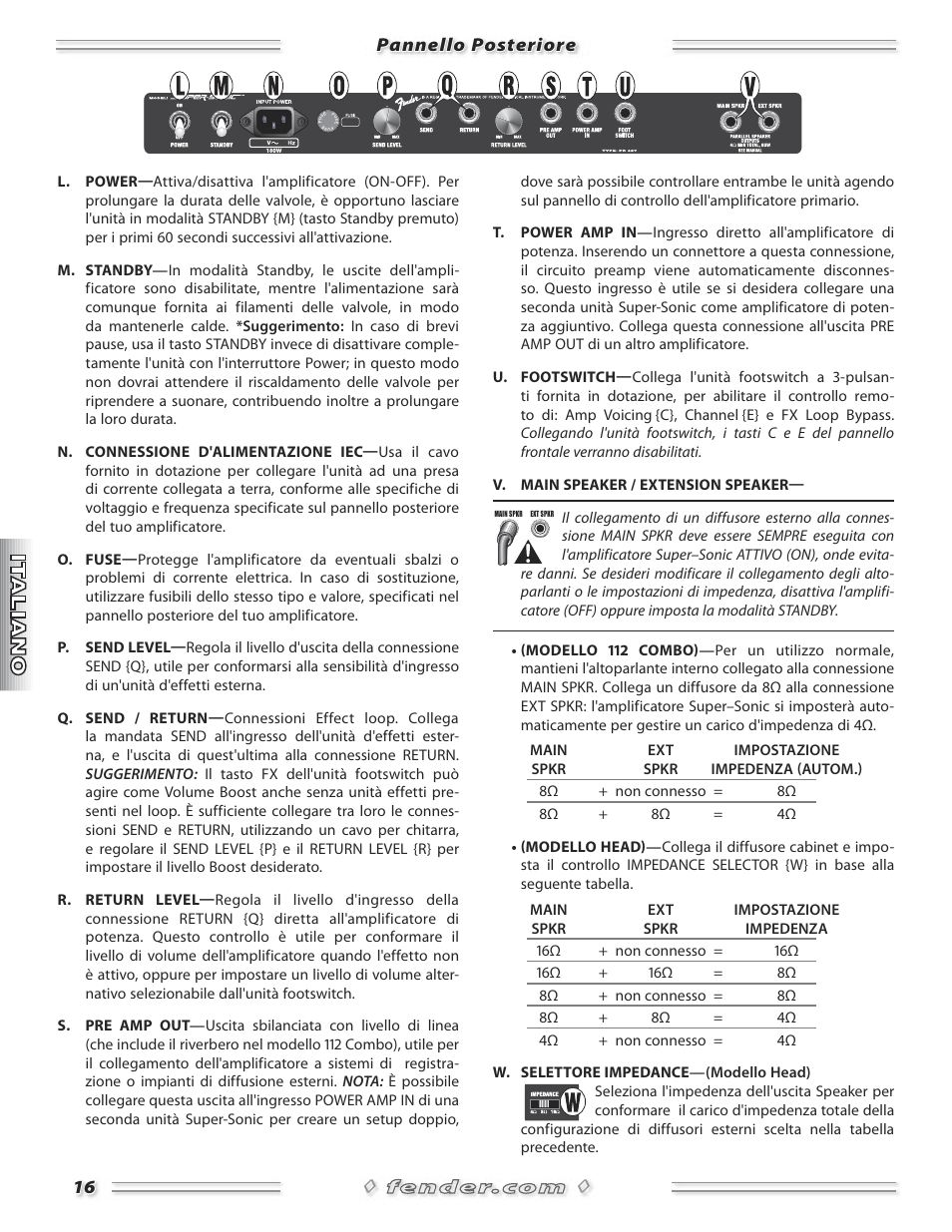 Fender Super-Sonic Head & 112 Combo Amplifiers User Manual | Page 16 / 28