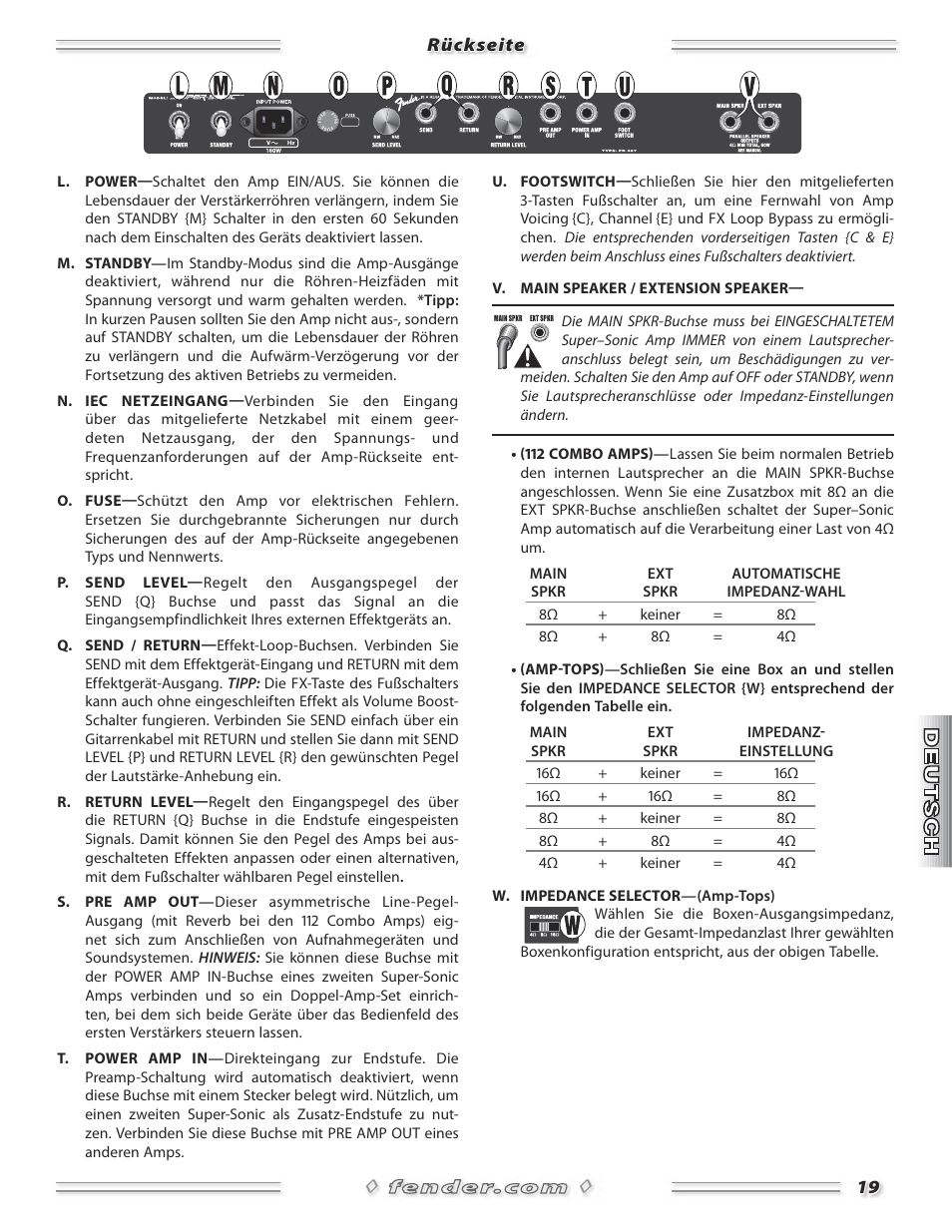 Fender Super-Sonic Head & 112 Combo Amplifiers User Manual | Page 19 / 28
