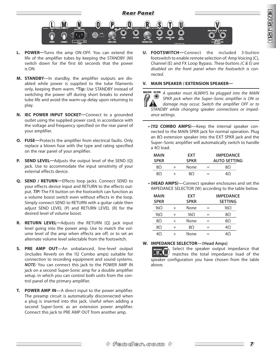 Fender Super-Sonic Head & 112 Combo Amplifiers User Manual | Page 7 / 28