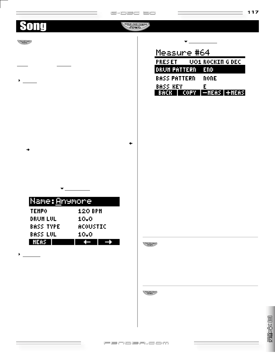 Song | Fender G-DEC 30 User Manual | Page 117 / 128