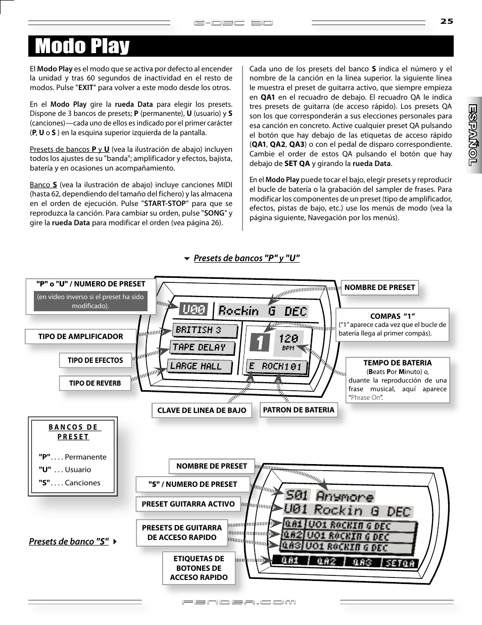 Modo play | Fender G-DEC 30 User Manual | Page 25 / 128