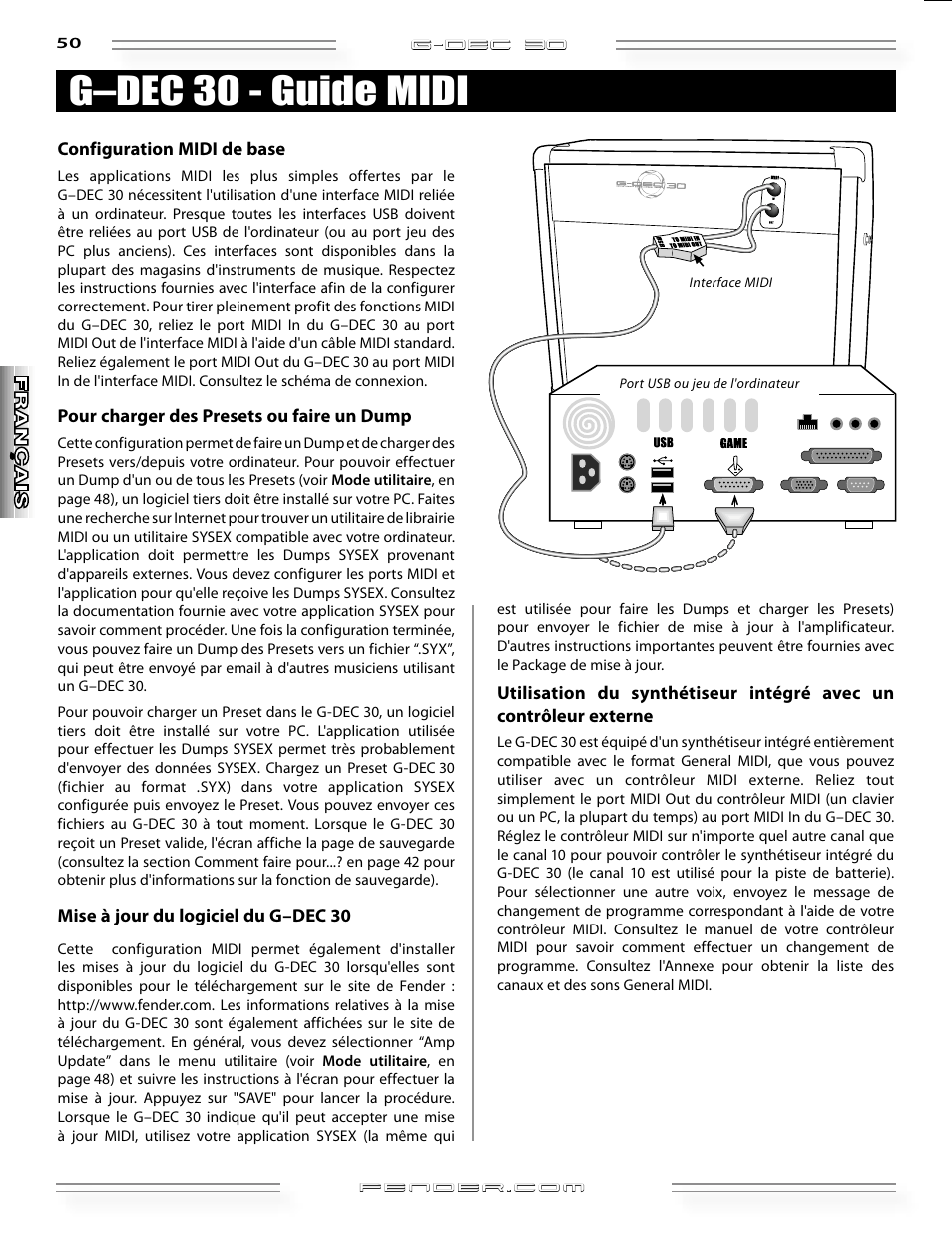 G–dec 30 - guide midi | Fender G-DEC 30 User Manual | Page 50 / 128