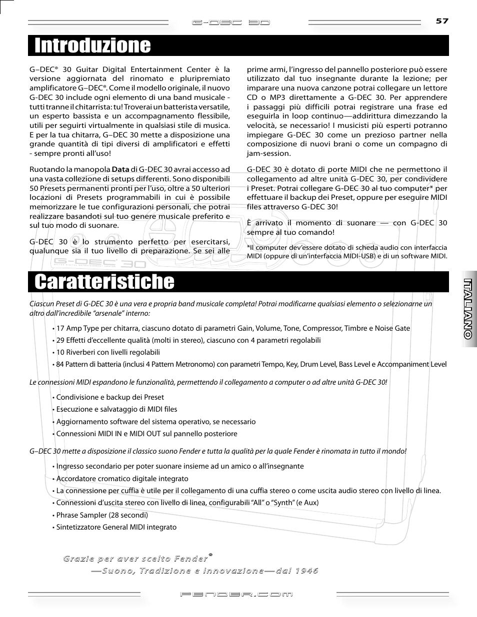 Introduzione caratteristiche | Fender G-DEC 30 User Manual | Page 57 / 128