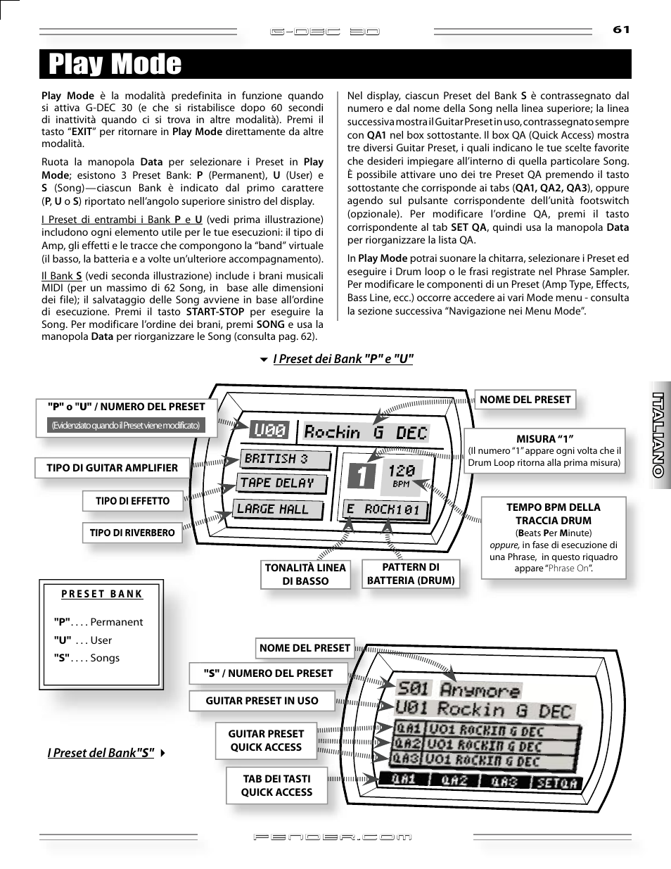 Play mode | Fender G-DEC 30 User Manual | Page 61 / 128