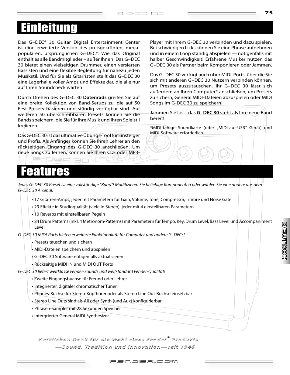 Einleitung features | Fender G-DEC 30 User Manual | Page 75 / 128