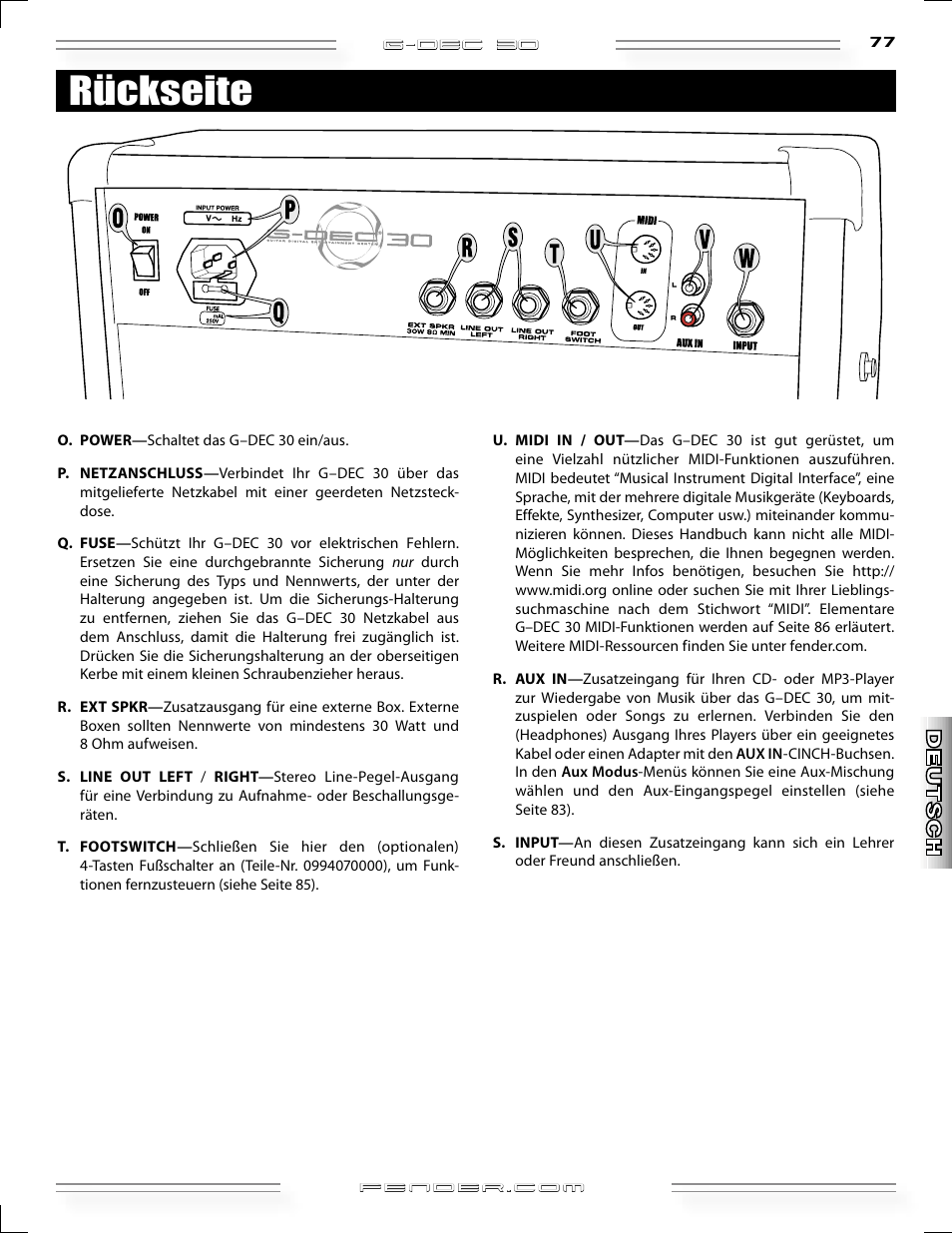 Rückseite | Fender G-DEC 30 User Manual | Page 77 / 128