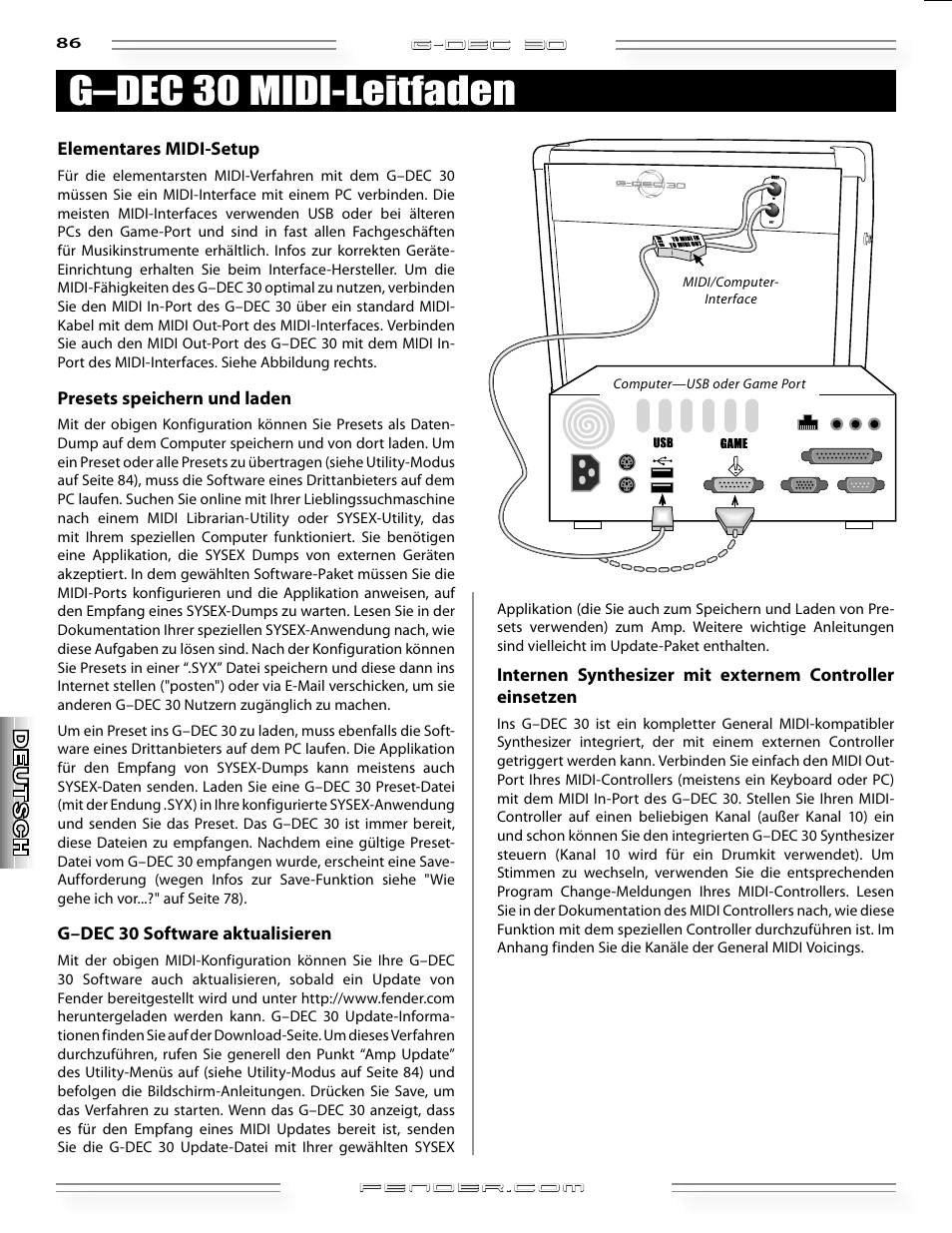 G–dec 30 midi-leitfaden | Fender G-DEC 30 User Manual | Page 86 / 128