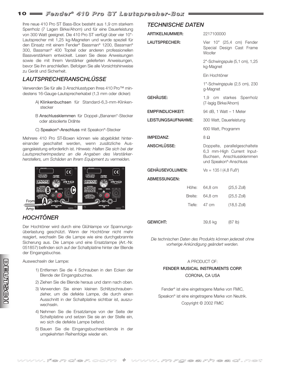 Fender 410 PRO User Manual | Page 10 / 12