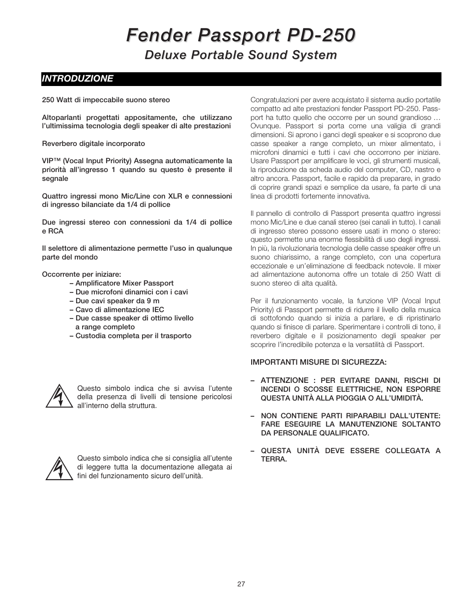 Fender passpor, Deluxe por, Deluxe por table sound system table sound system | Fender Passport Portable Sound Systems PD-250 User Manual | Page 27 / 50