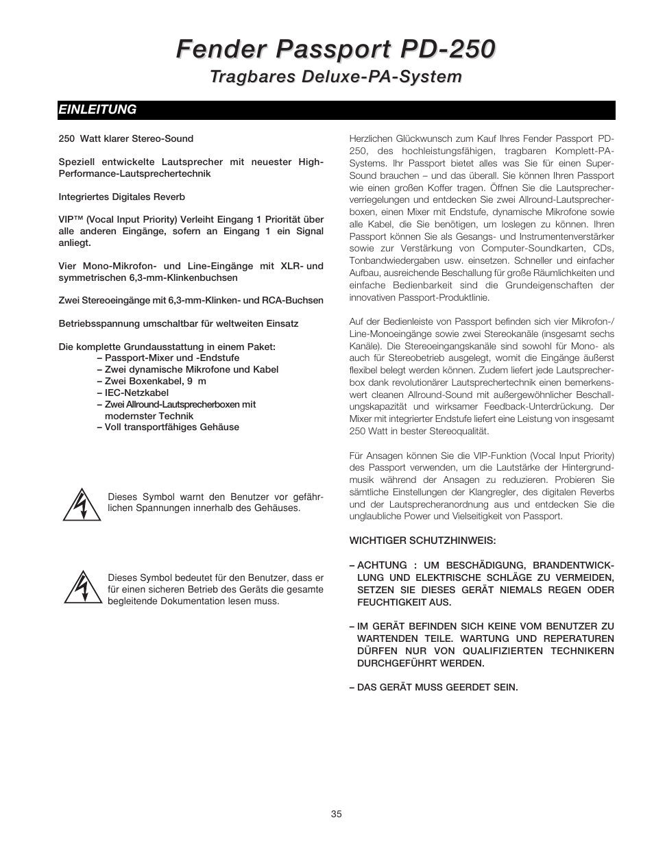 Fender passpor | Fender Passport Portable Sound Systems PD-250 User Manual | Page 35 / 50