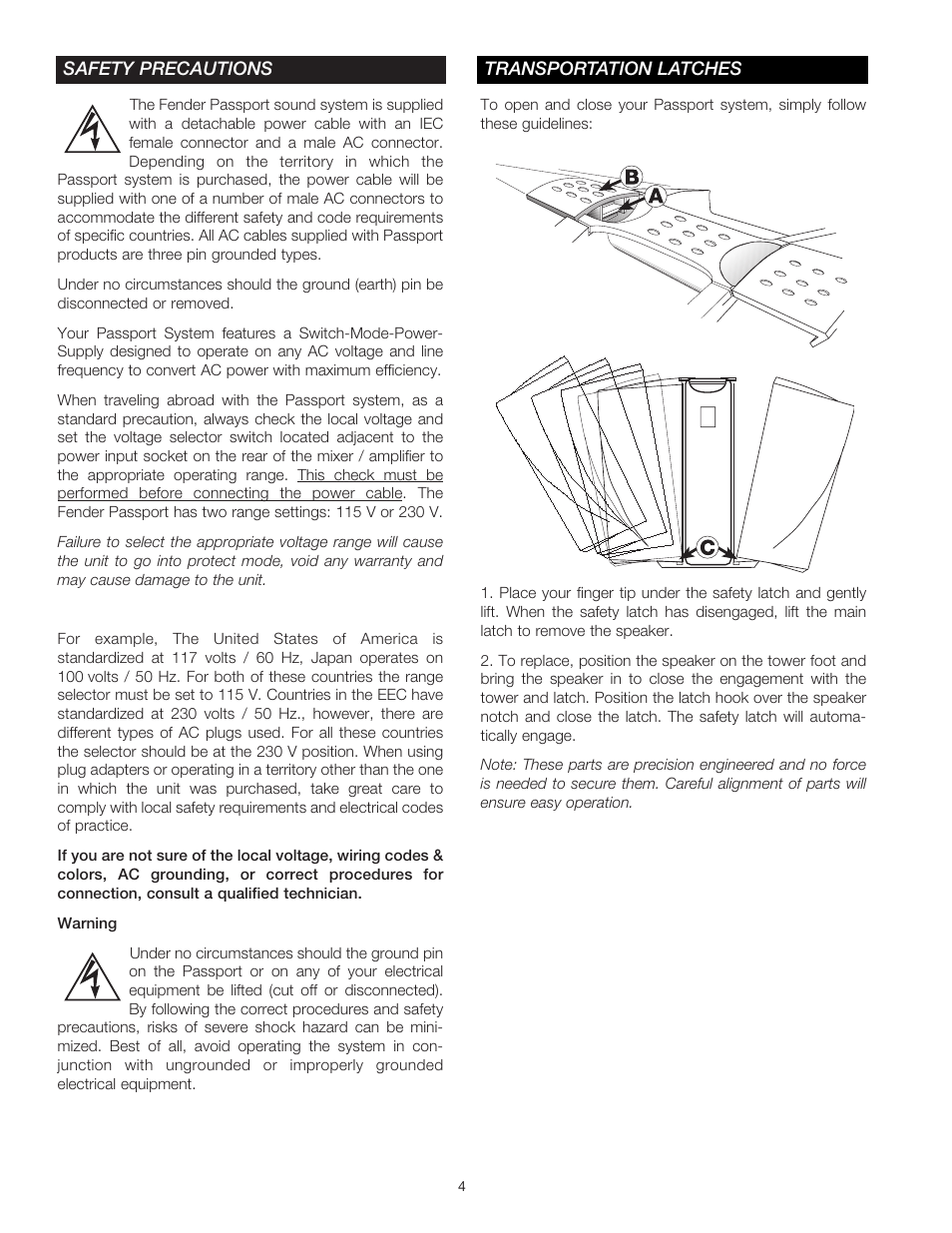 Fender Passport Portable Sound Systems PD-250 User Manual | Page 4 / 50