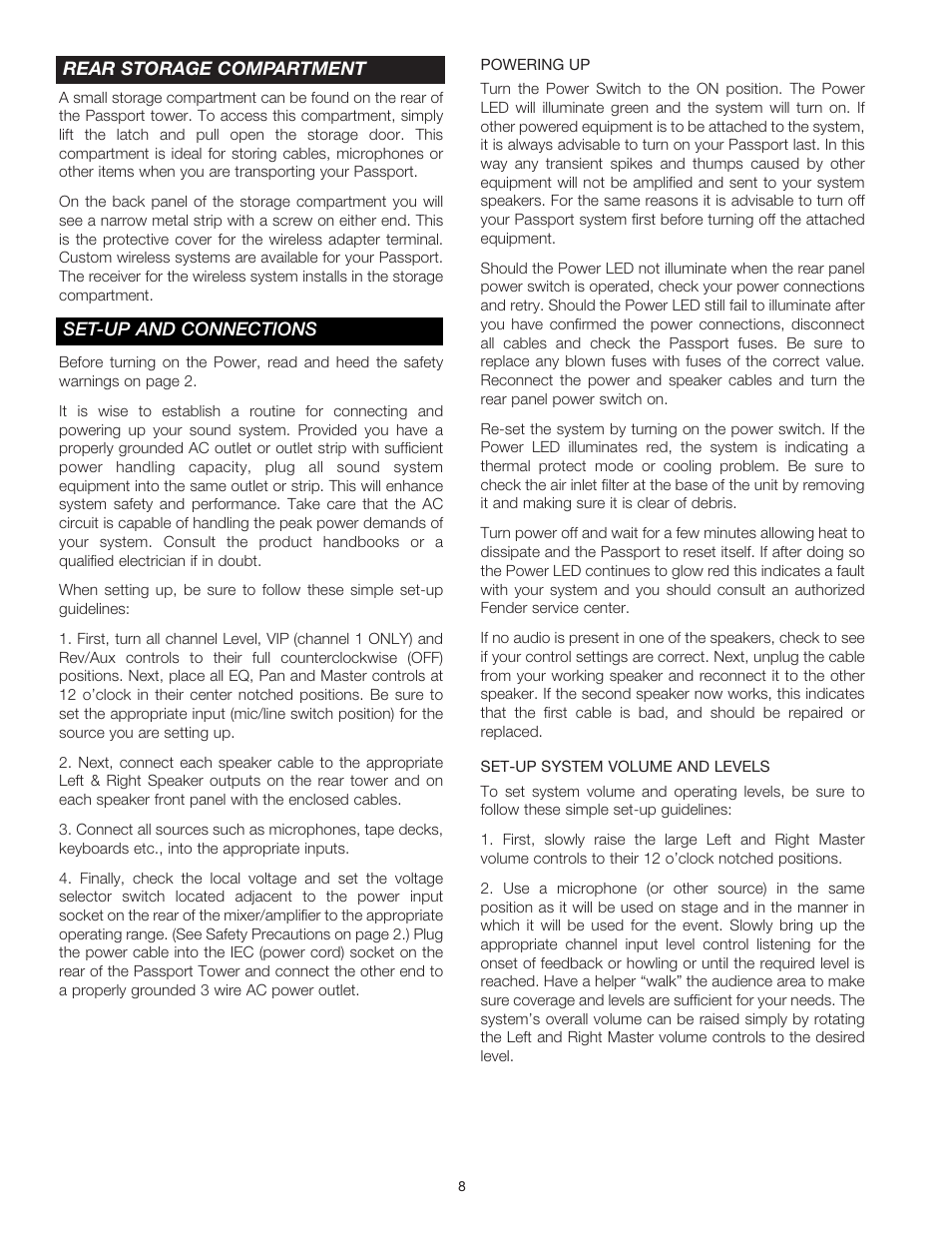 Fender Passport Portable Sound Systems PD-250 User Manual | Page 8 / 50