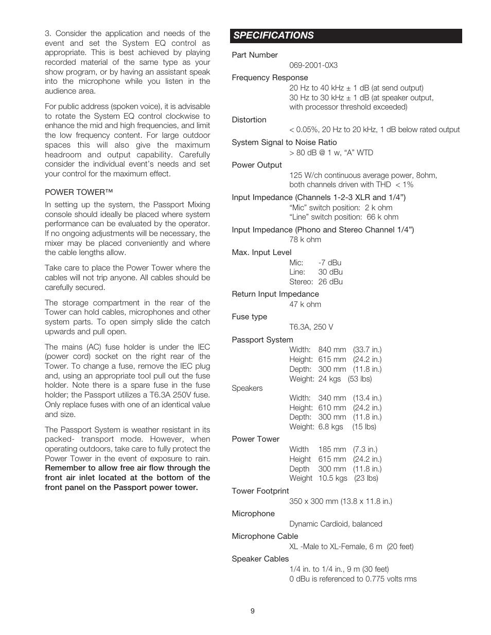 Fender Passport Portable Sound Systems PD-250 User Manual | Page 9 / 50