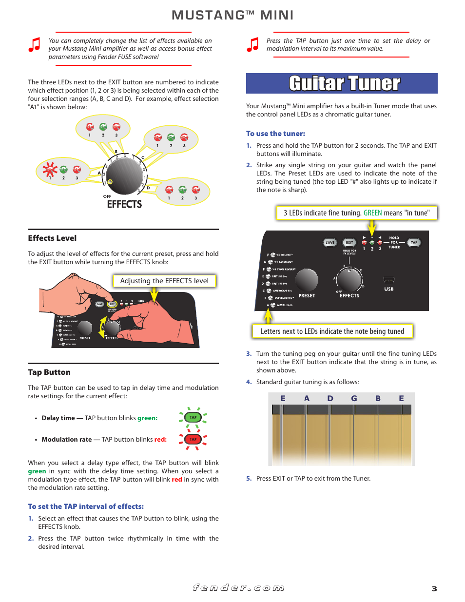 Guitar tuner, Mustang, Mini | Fender Mustang Mini User Manual | Page 3 / 6