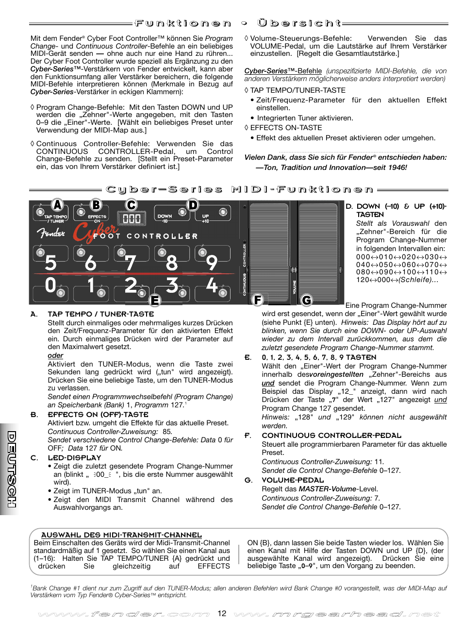 Fender Cyber Foot Controller User Manual | Page 12 / 16