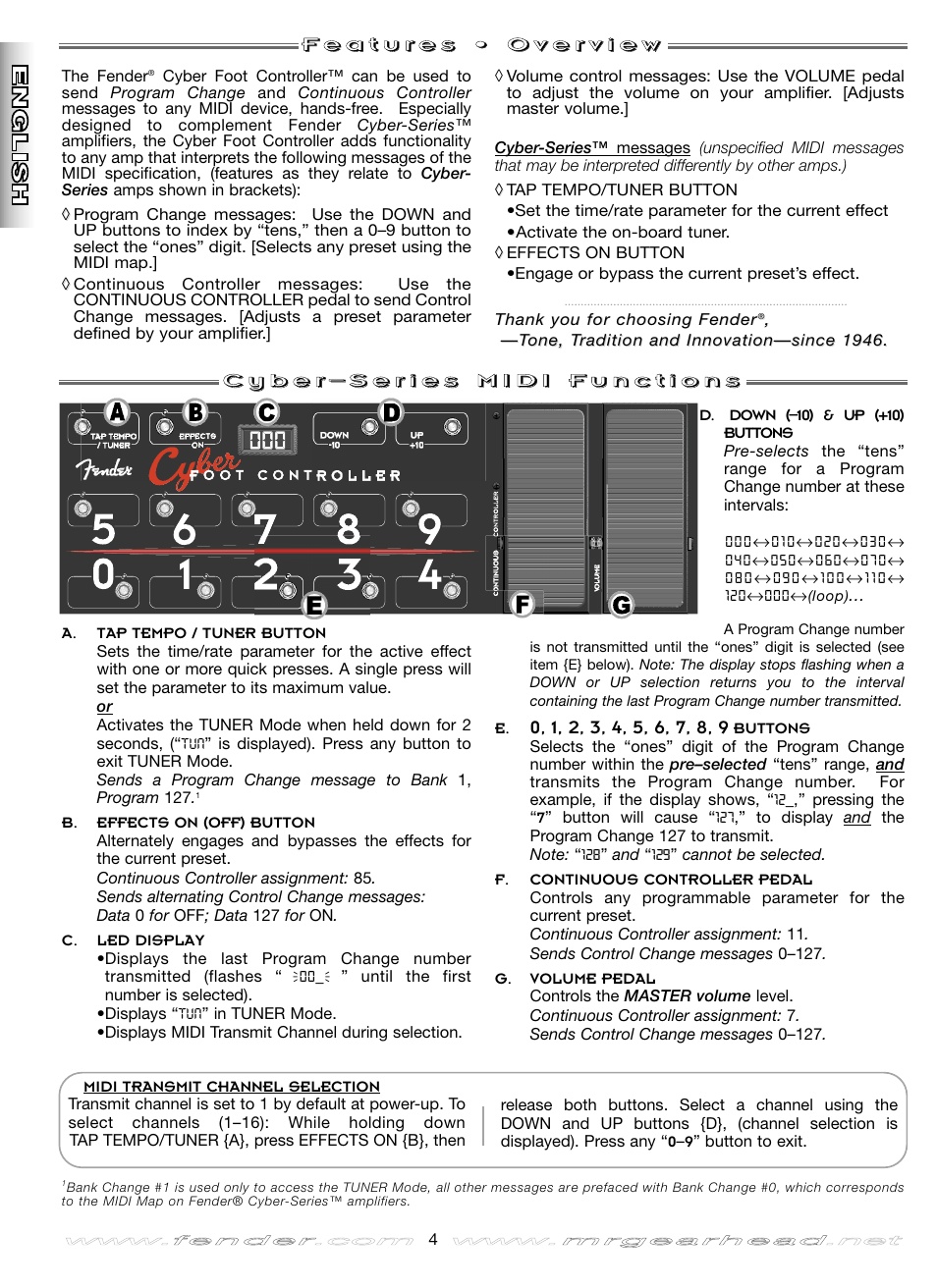 Fender Cyber Foot Controller User Manual | Page 4 / 16