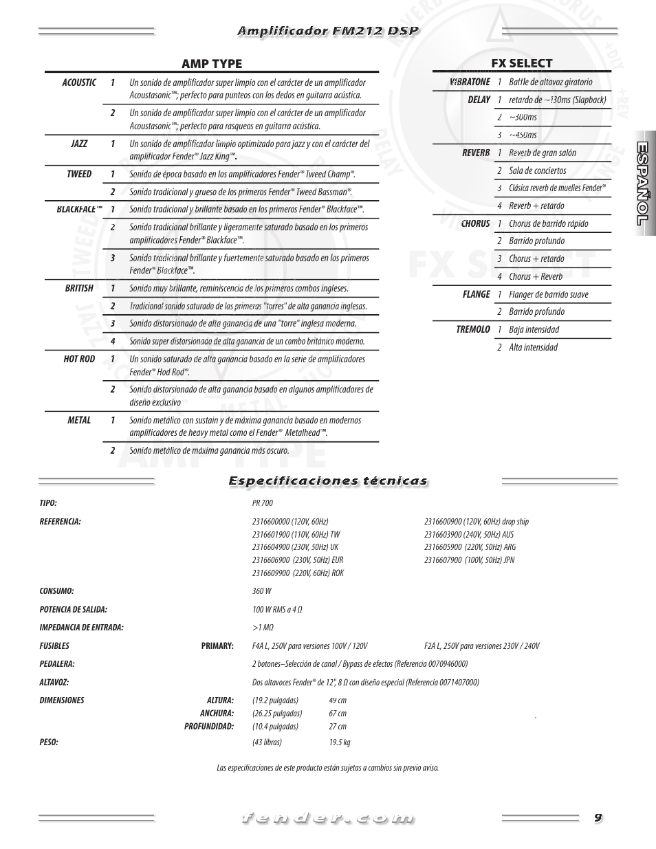 Fender FM 212 DSP User Manual | Page 9 / 20