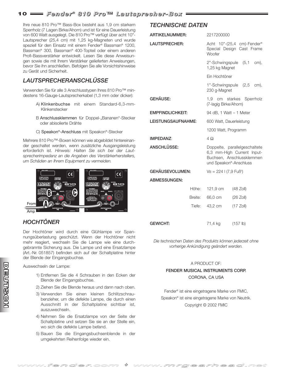 Fender 810 Pro User Manual | Page 10 / 12