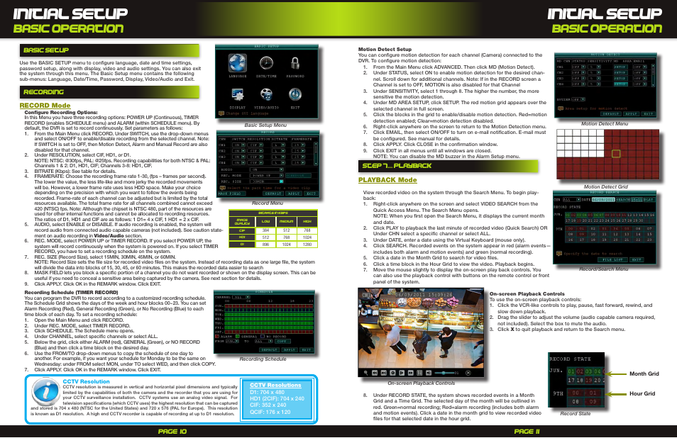 Initial setup, Basic operation, Page 10 page 11 | Step 7... playback playback mode, Recording record mode, Basic setup | First Alert H.264 Digital DVD Pro-Dc8810-520/Pro-DC8410-520 User Manual | Page 6 / 7