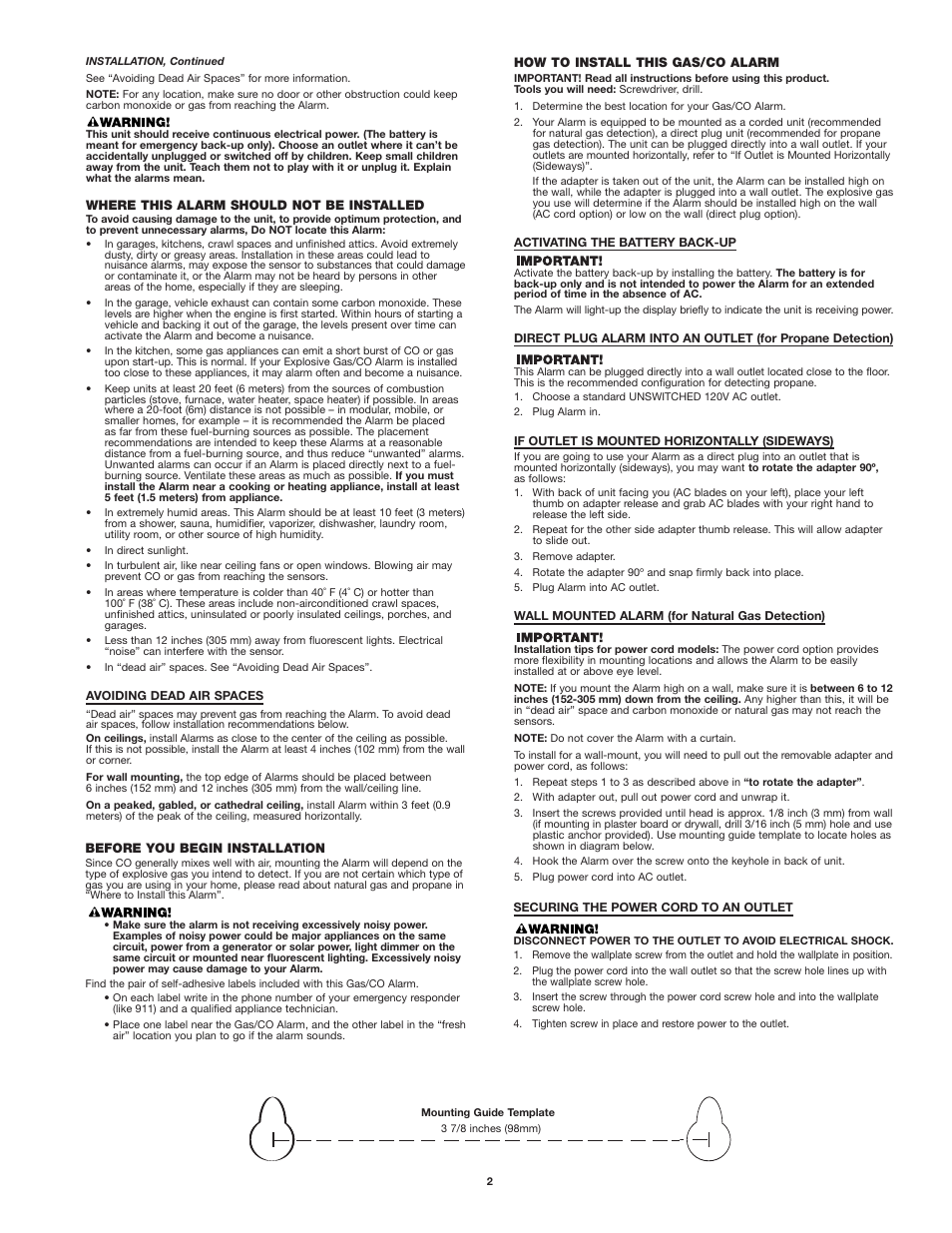 875 inches | First Alert Model GCO1 User Manual | Page 2 / 7