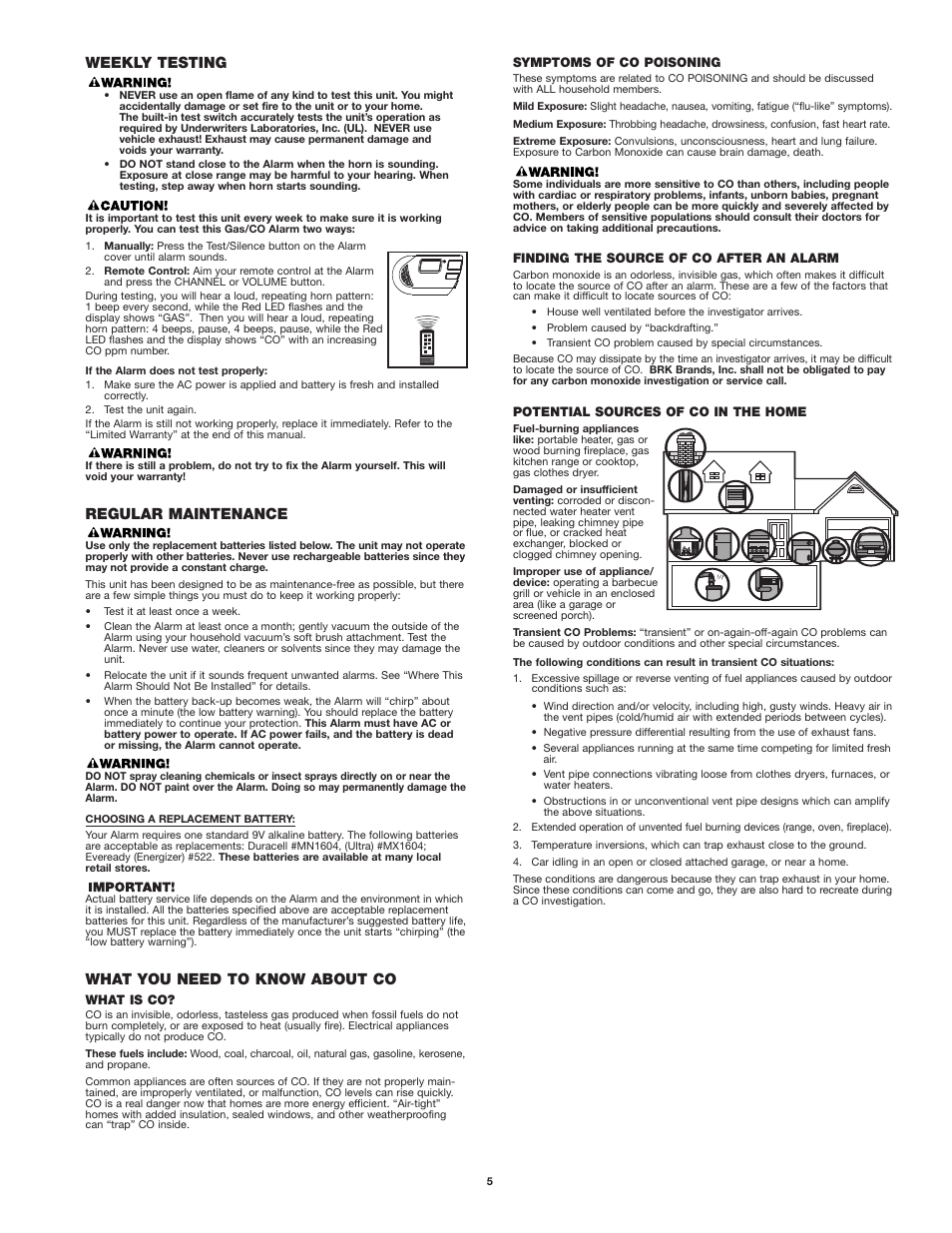 Weekly testing, Regular maintenance, What you need to know about co | First Alert Model GCO1 User Manual | Page 5 / 7