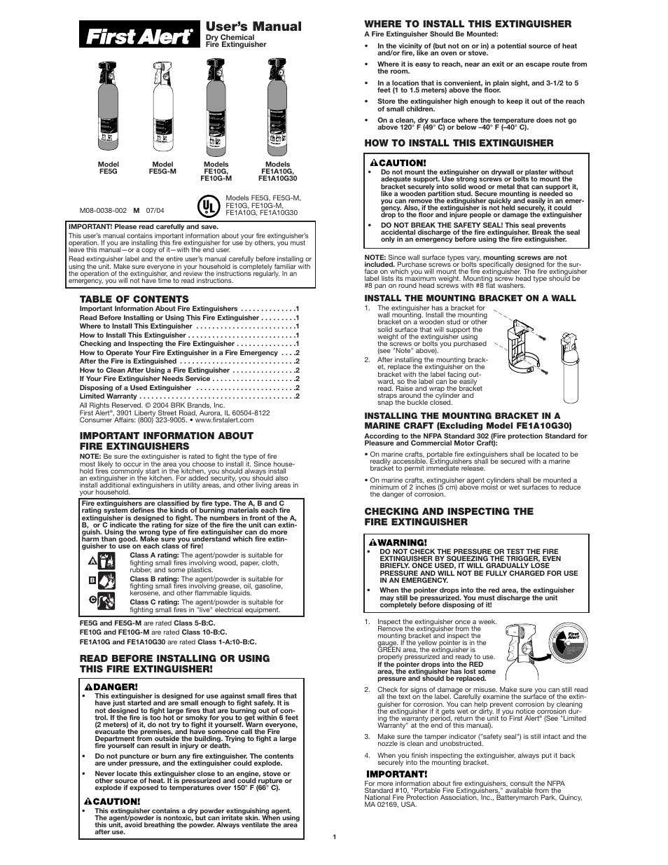 First Alert FE5G User Manual | 2 pages
