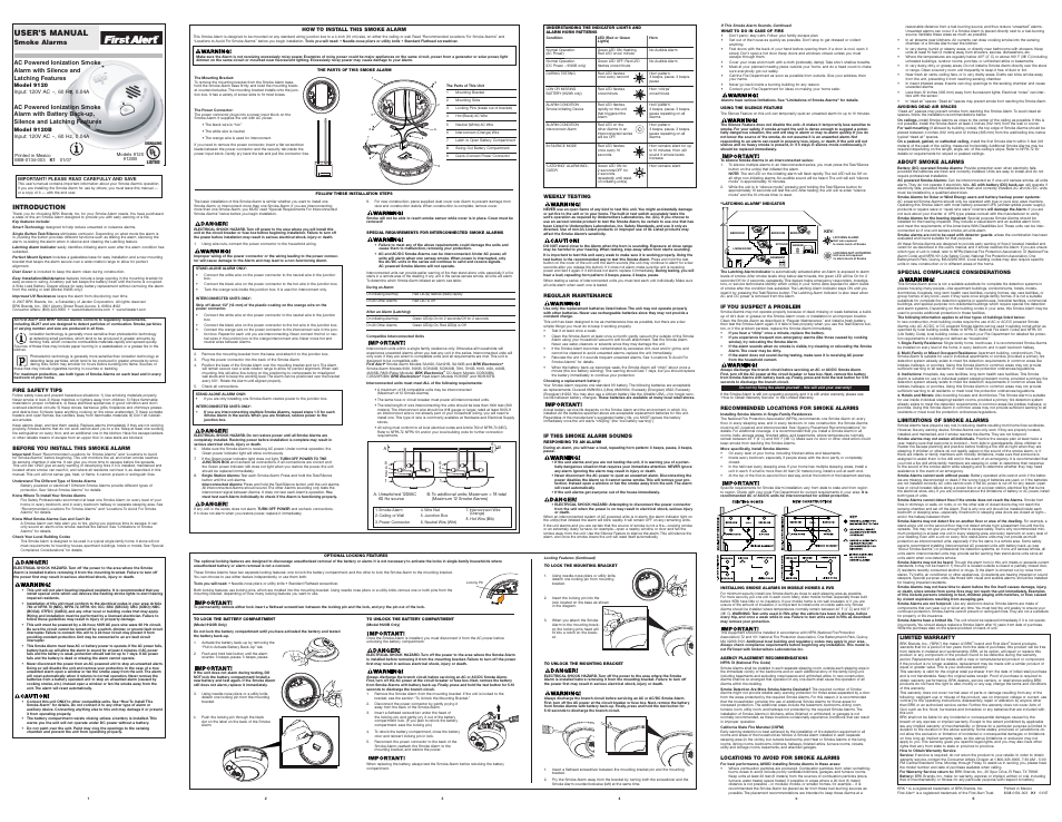 First Alert 9120B User Manual | 1 page