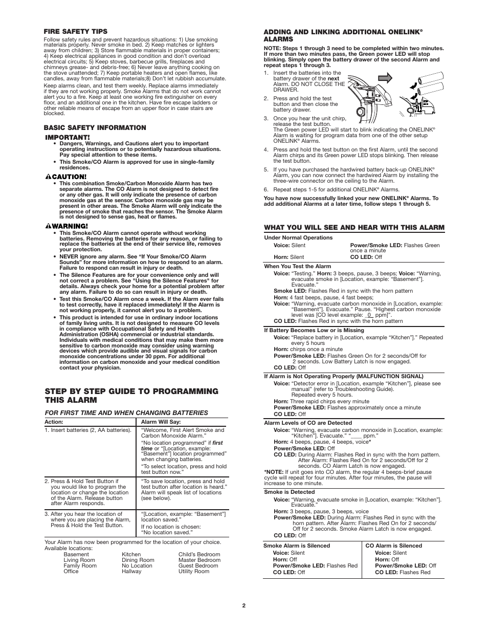 Step by step guide to programming this alarm | First Alert ONELINK SCO500 User Manual | Page 2 / 10