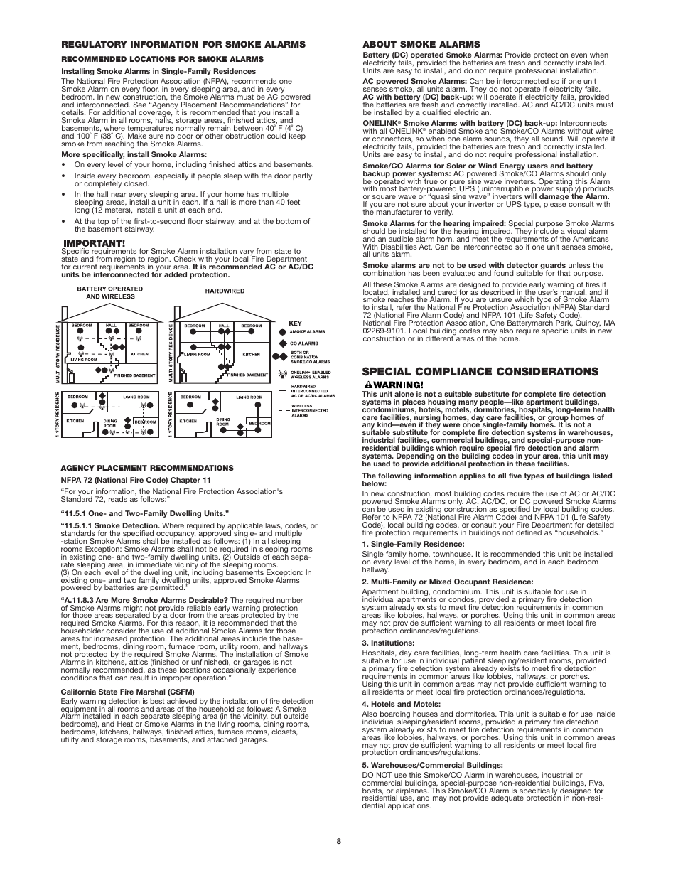 Special compliance considerations | First Alert ONELINK SCO500 User Manual | Page 8 / 10