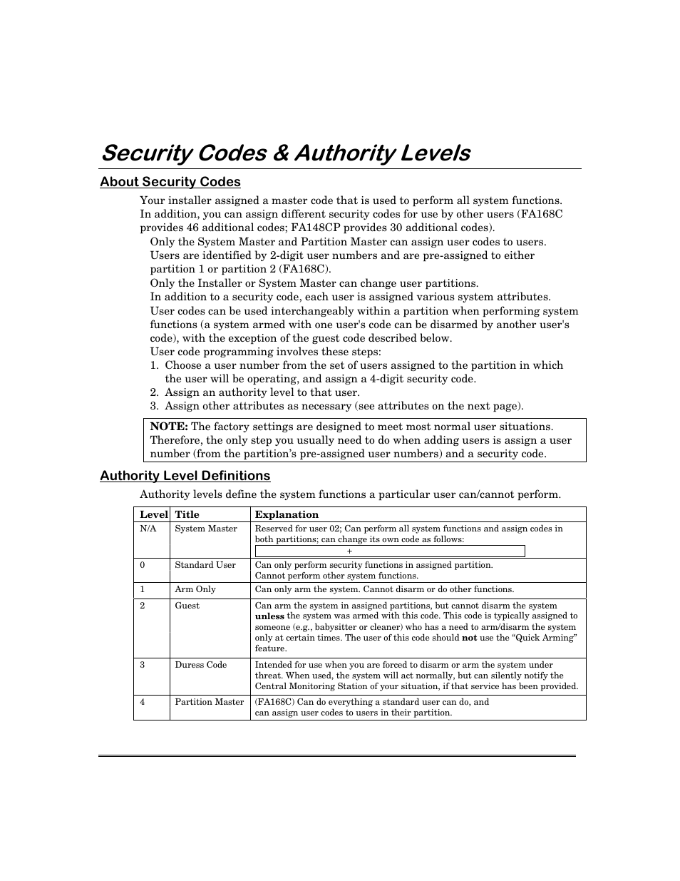 6hfxulw\&rghv $xwkrulw\/hyhov, Erxw6hfxulw\&rghv, Xwkrulw\/hyho'hilqlwlrqv | First Alert FA168C User Manual | Page 28 / 56
