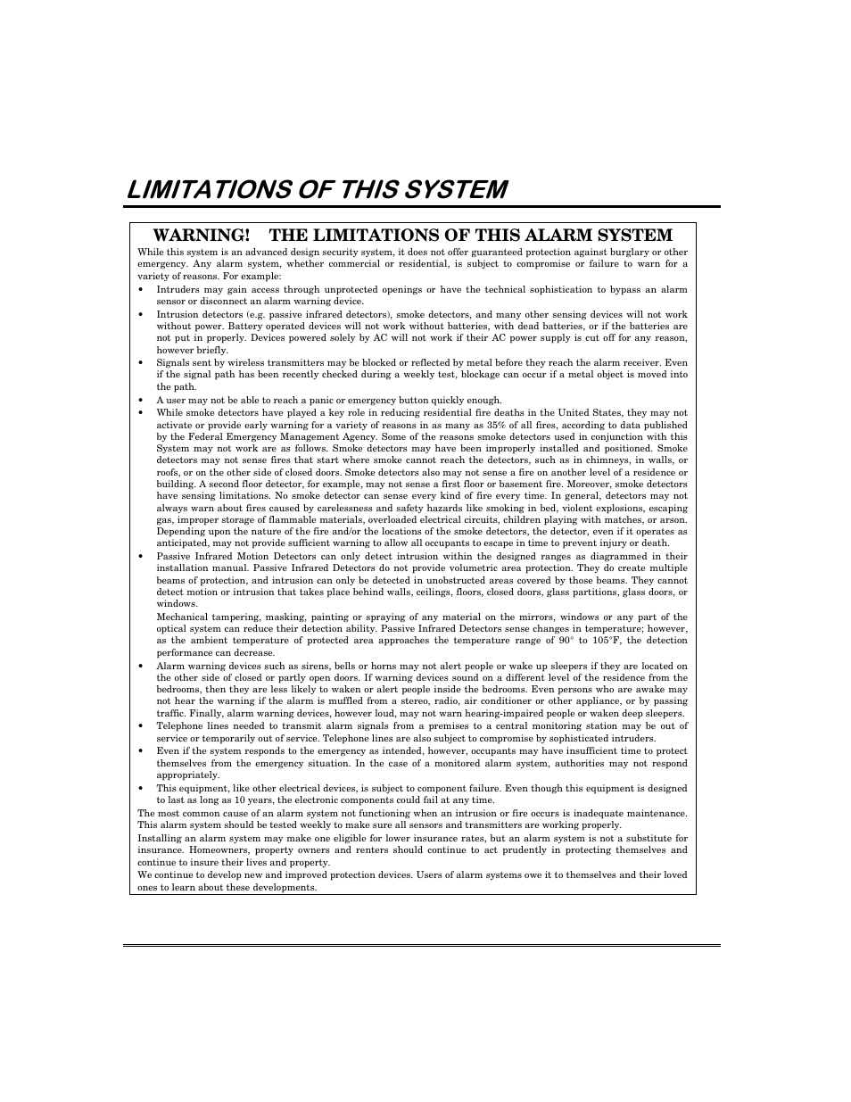 Warning! the limitations of this alarm system | First Alert FA168C User Manual | Page 54 / 56
