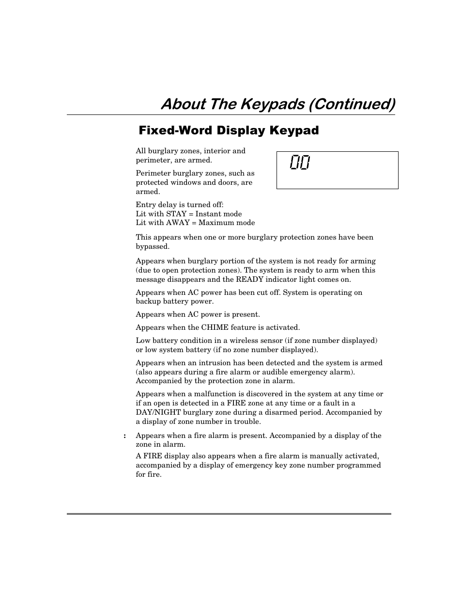Erxw7kh.h\sdgv &rqwlqxhg, L[hg:rug'lvsod\.h\sdg, Away | Stay | First Alert FA168C User Manual | Page 9 / 56