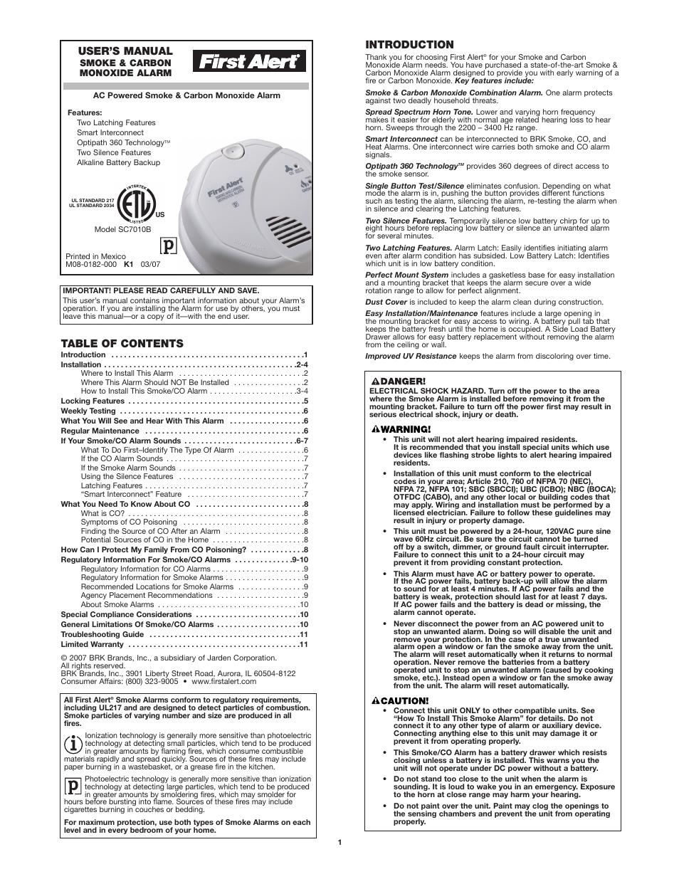 First Alert SC7010B User Manual | 11 pages