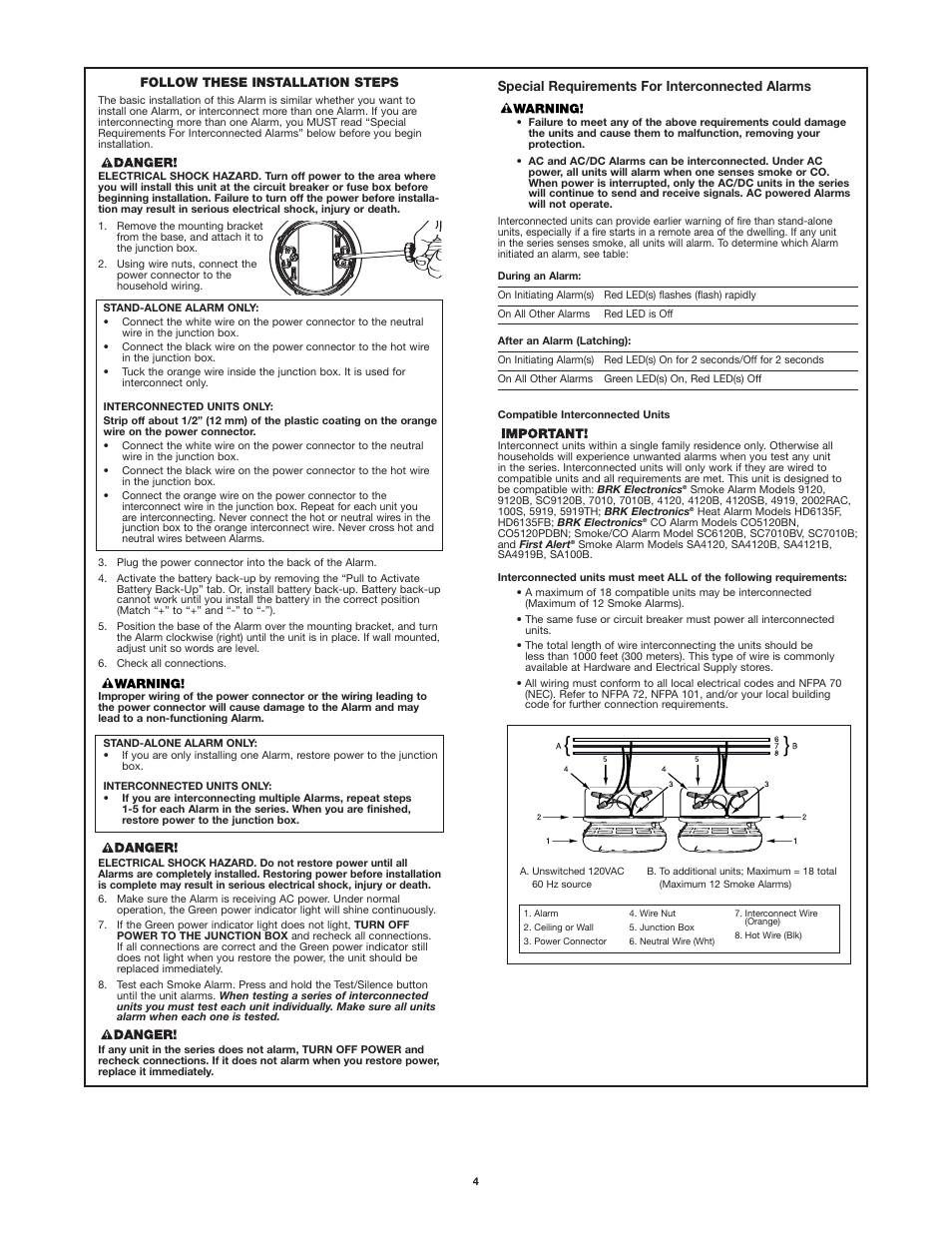 Special requirements for interconnected alarms | First Alert SC7010B User Manual | Page 4 / 11