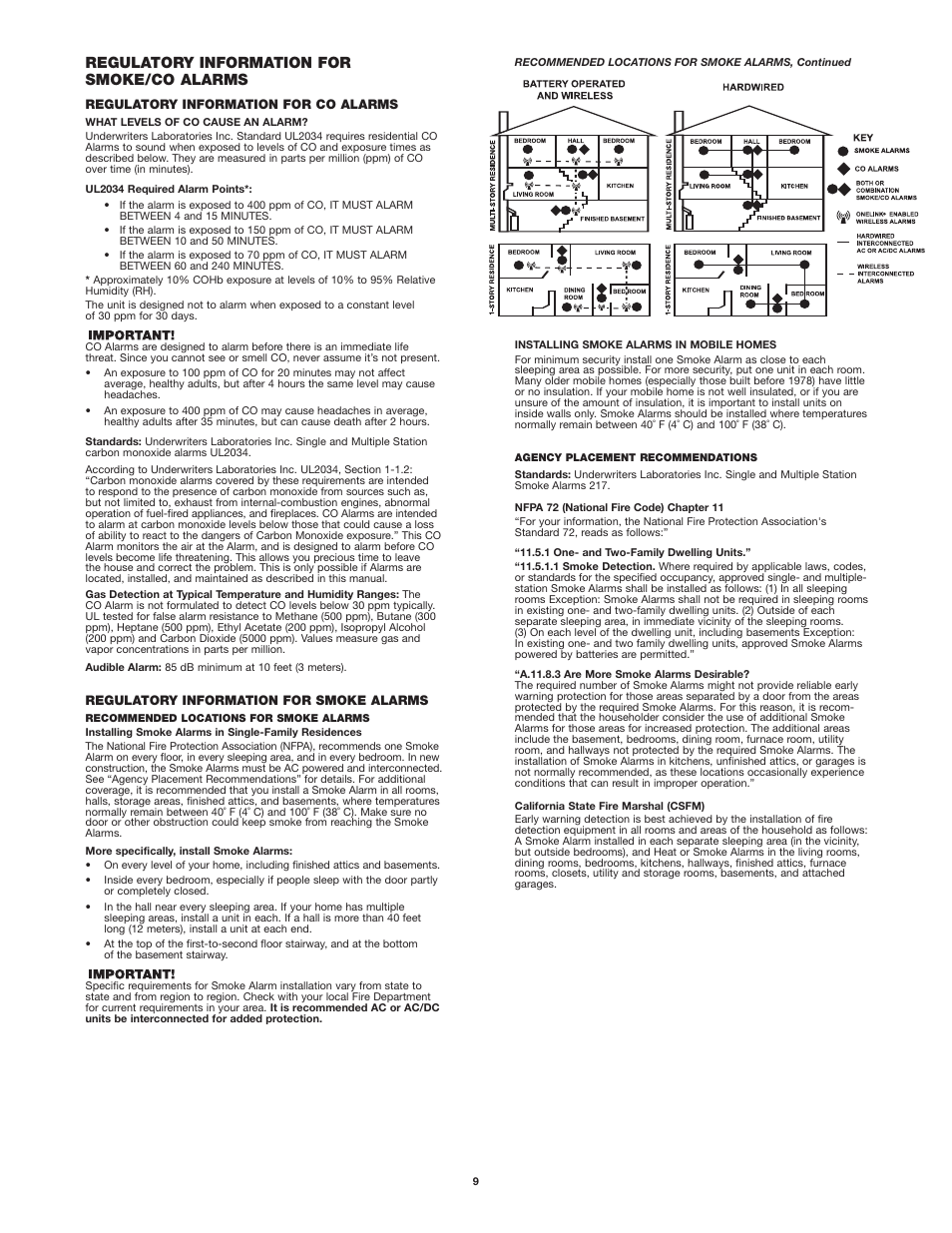 Regulatory information for smoke/co alarms | First Alert SC7010B User Manual | Page 9 / 11