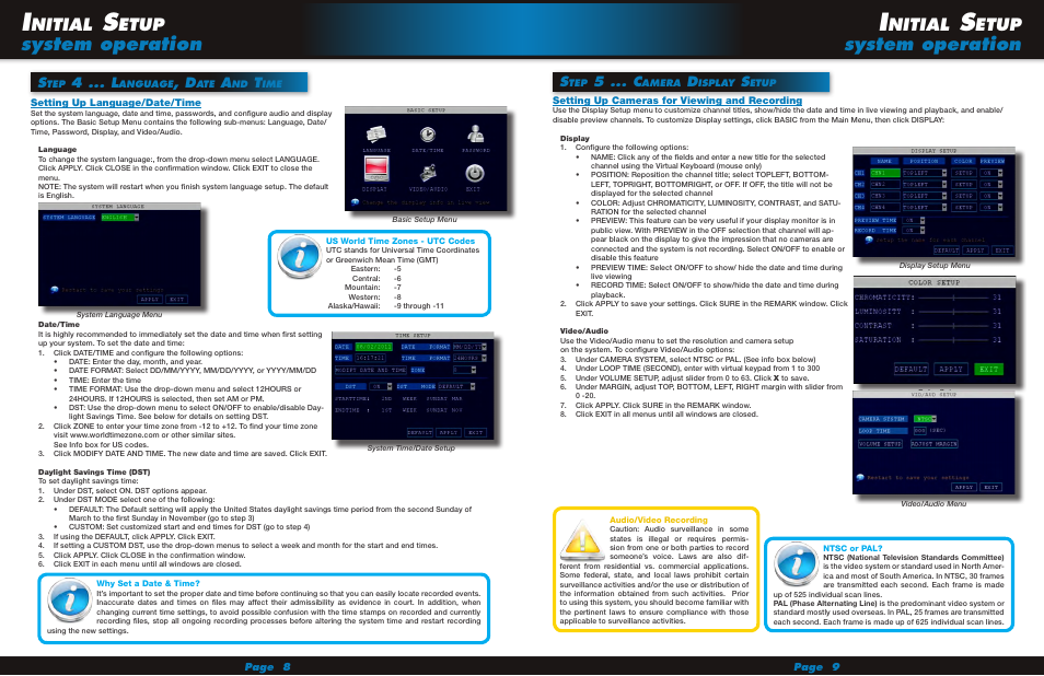 System operation, Nitial, Etup | 4 ... l, 5 ... c | First Alert Recording Wired Camera System HS-4705-400 User Manual | Page 5 / 7