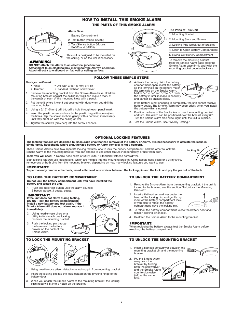 How to install this smoke alarm | First Alert SA305 User Manual | Page 2 / 5