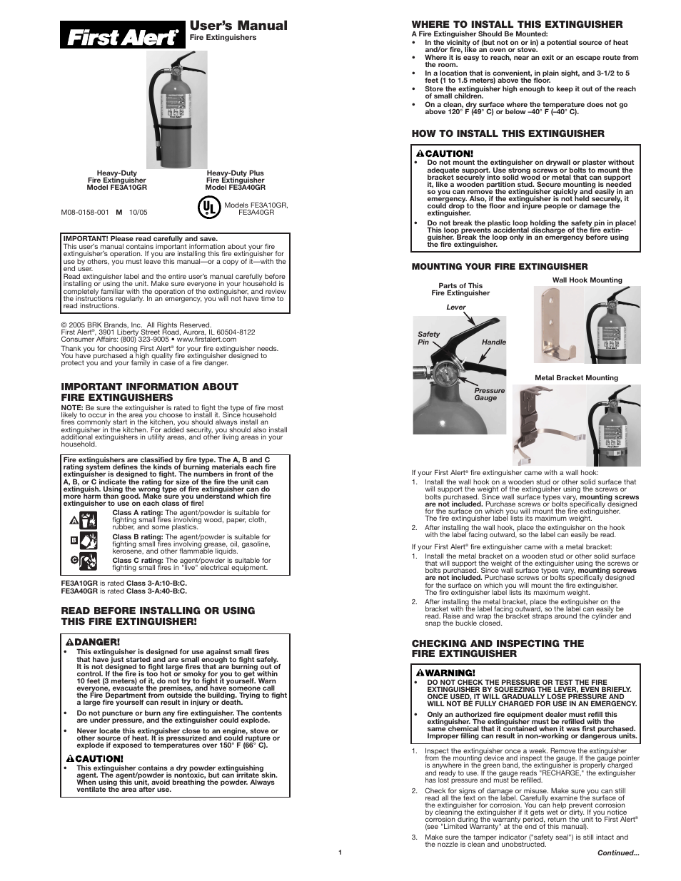 First Alert FE3A10GR  EN User Manual | 2 pages