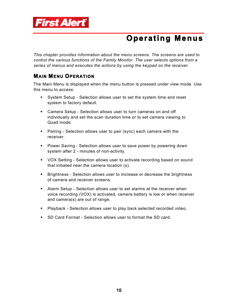 First Alert 2.5Color LCD Portable Wireless Family Monitor DWB-740 User Manual | Page 10 / 24