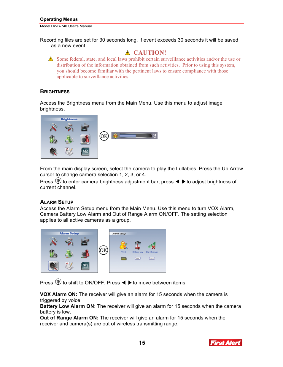 Caution | First Alert 2.5Color LCD Portable Wireless Family Monitor DWB-740 User Manual | Page 15 / 24