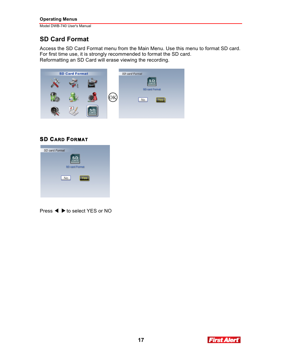 Sd card format | First Alert 2.5Color LCD Portable Wireless Family Monitor DWB-740 User Manual | Page 17 / 24