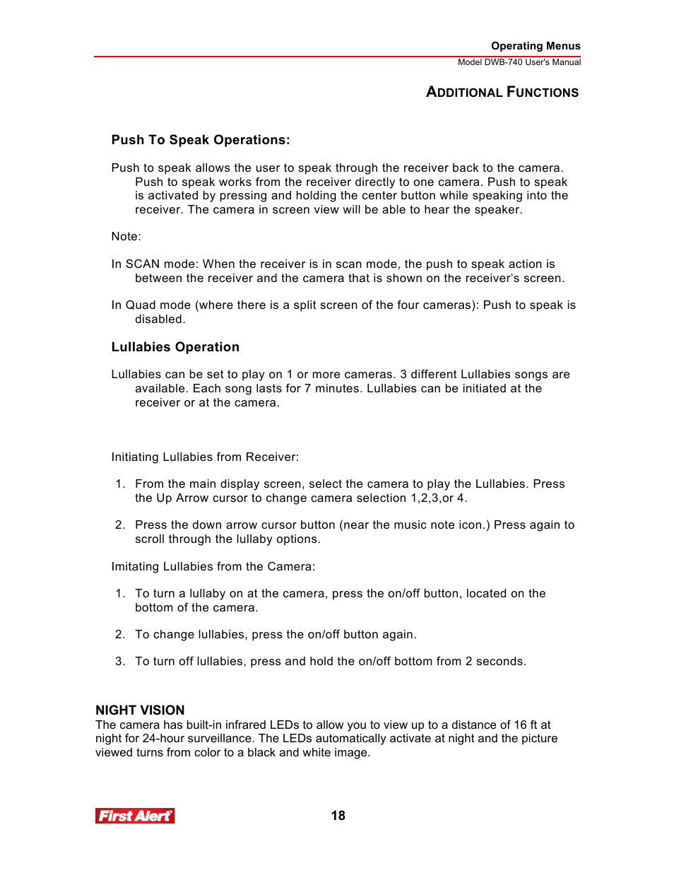 First Alert 2.5Color LCD Portable Wireless Family Monitor DWB-740 User Manual | Page 18 / 24