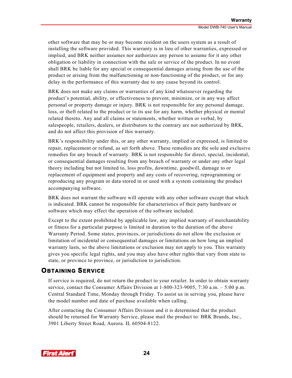 First Alert 2.5Color LCD Portable Wireless Family Monitor DWB-740 User Manual | Page 24 / 24
