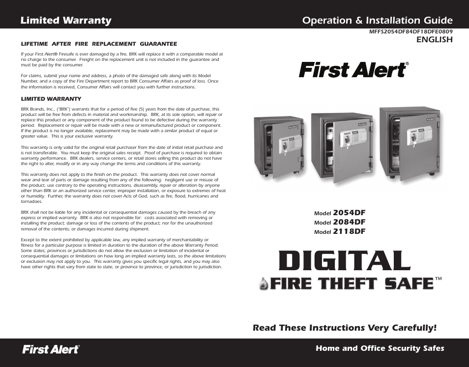 Digital, Operation & installation guide, Limited warranty | First Alert 2054DF User Manual | Page 16 / 16