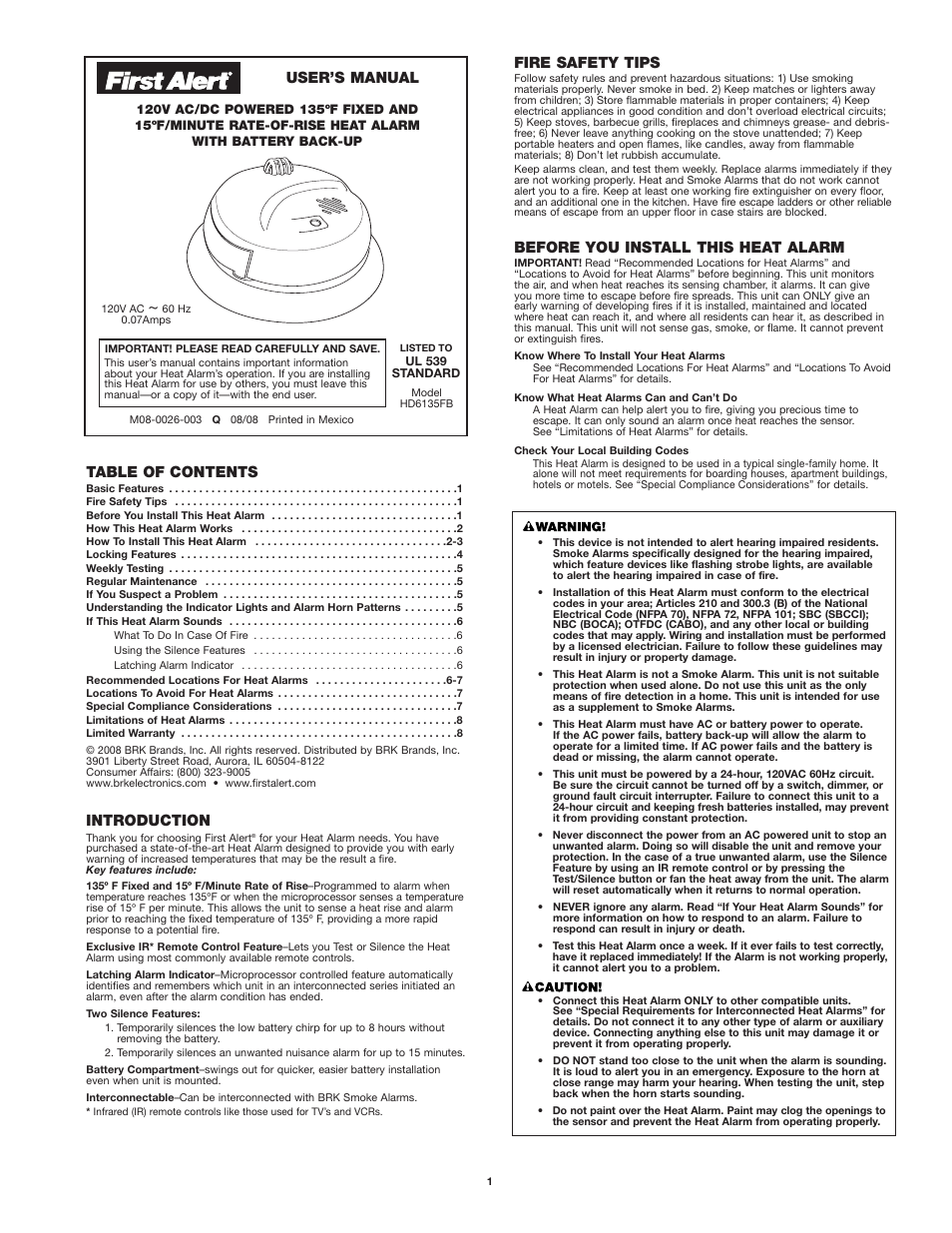 First Alert HD6135FB User Manual | 8 pages